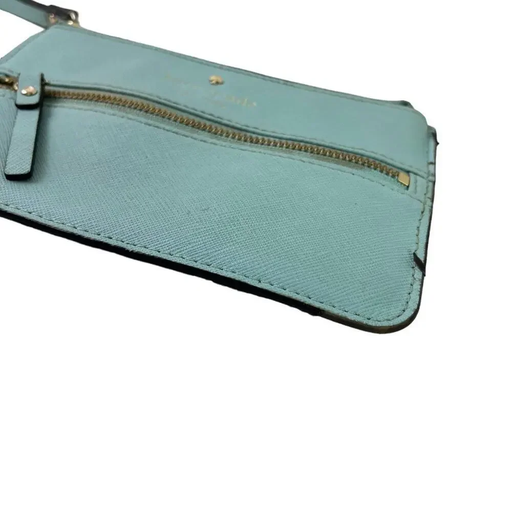 Kate Spade New York Aqua Blue Wristlet Coin Purse 100% Cow Hide Genuine Leather